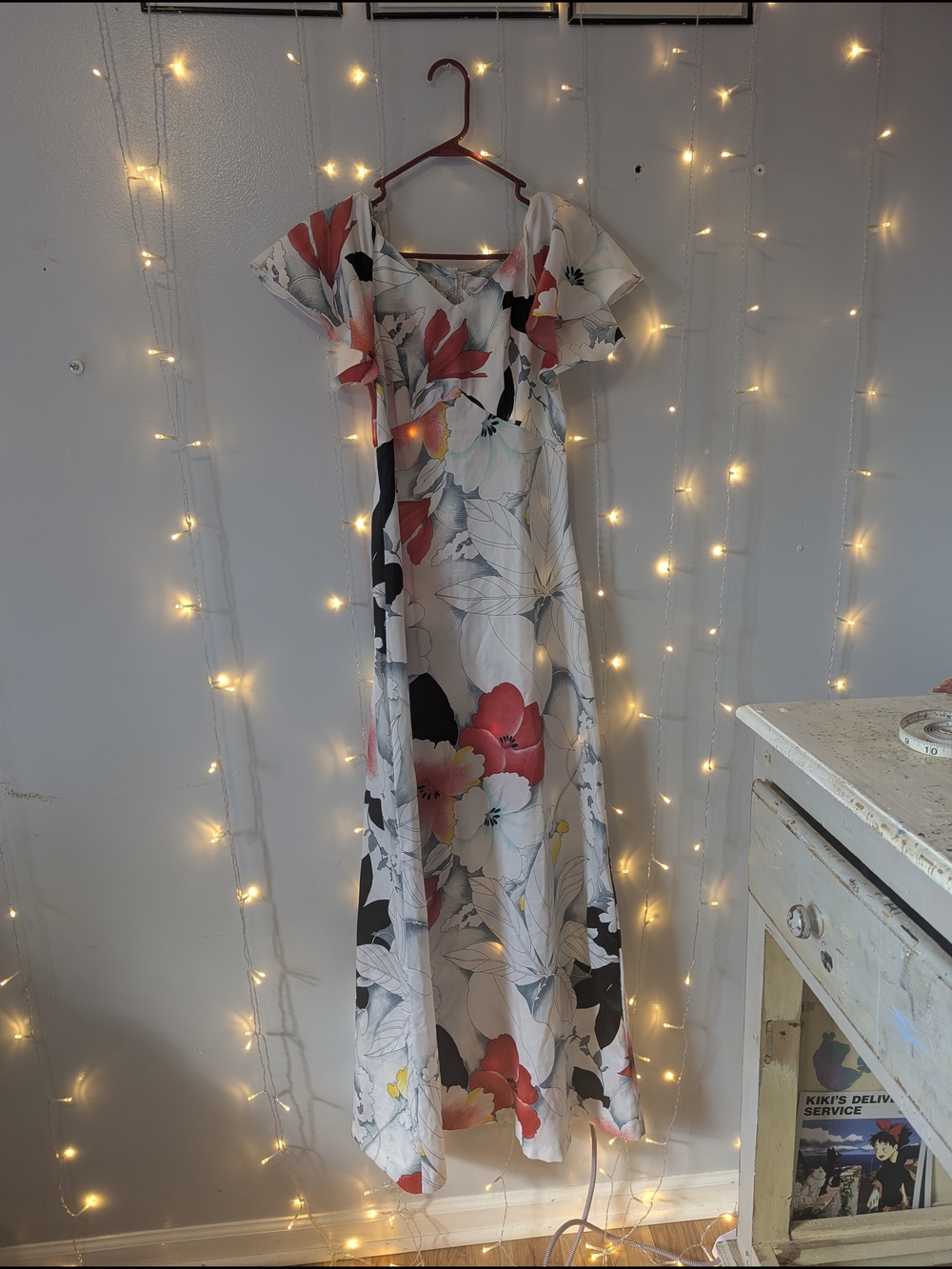 POMARÉ Floral Maxi Dress in White, Red & Navy